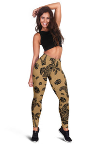 Polynesian Turtle Palm And Sea Pebbles Gold Hawaii Women's Leggings AH - Polynesian Pride