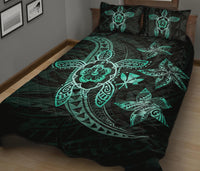 Kanaka Map Hibiscus Plumeria Turtle Art Turquoise Polynesian Quilt Bed Set - Polynesian Pride