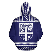 Fiji Tapa All Over Zip up Hoodie Blue and White Version - Polynesian Pride