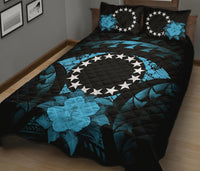 Cook Islands Polynesian Quilt Bed Set Hibiscus Blue - Polynesian Pride