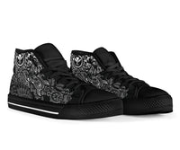 Polynesian Hawaii (Kanaka Maoli) High Top Shoes - White Hibiscus Turtle Flowing - Polynesian Pride