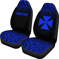 Wallis and Futuna Custom Personalised Car Seat Covers - Wallis and Futuna Coat Of Arms Polynesian Tattoo Fog Blue - Polynesian Pride