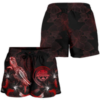 Federated States of Micronesia Polynesian Women's Shorts - Turtle With Blooming Hibiscus Red - Polynesian Pride