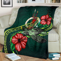 Vanuatu Polynesian Premium Blanket - Green Turtle Hibiscus - Polynesian Pride
