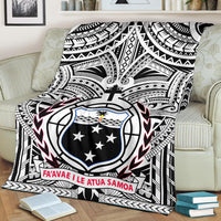 Samoa Premium Blanket - Samoa Coat Of Arm, Polynesian Tattoo White And Black - Polynesian Pride