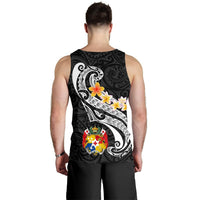 Tonga Custom Personalised Men's Tank Top - Tonga Seal Polynesian Patterns Plumeria (Black) - Polynesian Pride