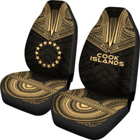 Cook Islands Car Seat Cover - Cook Islands Flag Polynesian Chief Tattoo Gold Version - Polynesian Pride