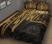 Tahiti Quilt Bed Set - Tahiti Seal In Heartbeat Patterns Style (Gold) - Polynesian Pride
