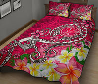 Hawaii Quilt Bed Set - Turtle Plumeria Polynesian Tattoo Pink Color - Polynesian Pride