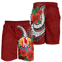 Tahiti Polynesian Men Shorts - Hibiscus Coat of Arm Red - Polynesian Pride