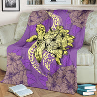 Hawaii Polynesian Turtle Hibiscus Premium Blanket - Yellow - Polynesian Pride