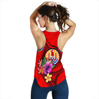Tahiti Polynesian Women's Racerback Tank - Floral With Seal Red - Polynesian Pride