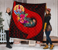 Tahiti Premium Quilt - Polynesian Hook And Hibiscus (Red) - Polynesian Pride