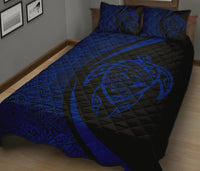 Hawaii Turtle Map Polynesian Quilt Bed Set - Blue - Circle Style - Polynesian Pride