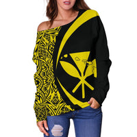 Kanaka Hawaii Map Yellow Polynesian Off Shoulder Sweater - Circle Style - Polynesian Pride