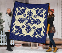 Hawaiian Plumeria Tropical Pattern Premium Quilt - Blue - Argu Style - AH - Polynesian Pride