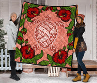 Hawaii Turtle Hibiscus Pink Premium Quilt - Polynesian Pride