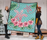 Hawaii Tropical Hibiscus Turtle Mint Style - Premium Quilt AH - Polynesian Pride