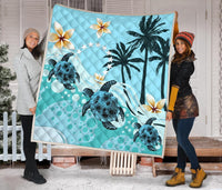 Cook Islands Premium Quilt - Blue Turtle Hibiscus - Polynesian Pride