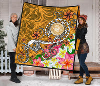 American Samoa Polynesian Premium Quilt - Turtle Plumeria (Gold) - Polynesian Pride