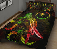 Chuuk Polynesian Quilt Bed Set - Turtle With Blooming Hibiscus Reggae - Polynesian Pride