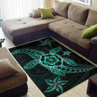 Kanaka Map Hibiscus Plumeria Turtle Art Polynesian Area Rug Turquoise AH - Polynesian Pride