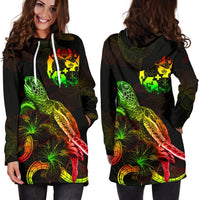 Tonga Polynesian Hoodie Dress - Turtle With Blooming Hibiscus Reggae - Polynesian Pride