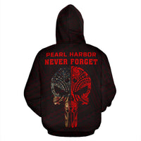 Polynesian Kakau Skull National Pearl Harbor Remembrance Day Hawaii Hoodie Red - Polynesian Pride