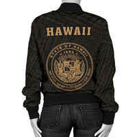 Hawaii Kakau Polynesian Coat Of Arms Women's Bomber Jacket - Gold - Polynesian Pride