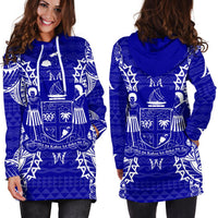 Fiji Polynesian Hoodie Dress Map Blue - Polynesian Pride