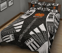 Papua New Guinea Quilt Bed Set - Papua New Guinea Coat Of Arms & Polynesian White Tattoo Style - Polynesian Pride