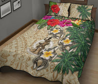 Vanuatu Polynesian Quilt Bed Set - Hibiscus Turtle Tattoo Beige - Polynesian Pride