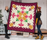 Hawaiian Pineapple Pattern Premium Quilt - Burgundy - Argu Style - AH - Polynesian Pride
