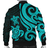 Yap Micronesian Men Bomber Jacket - Turquoise Tentacle Turtle - Polynesian Pride