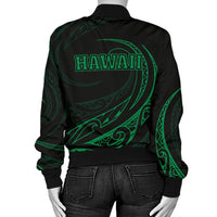 Hawaii Turtle Map Polynesian Women's Bomber Jacket - Green - Frida Style - Polynesian Pride