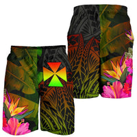 Wallis and Futuna Polynesian Men's Shorts - Hibiscus and Banana Leaves - Polynesian Pride