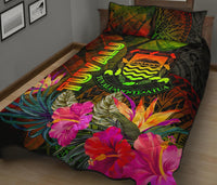 Tuvalu Polynesian Quilt Bed Set - Hibiscus and Banana Leaves - Polynesian Pride