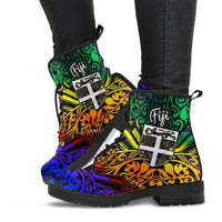 Fiji Leather Boots - Rainbow Polynesian Pattern - Polynesian Pride