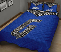 Guam Quilt Bed Set - Guam Polynesian Tattoo Blue Version - Polynesian Pride