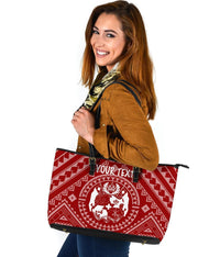 Tonga Personalised Leather Tote Bag - Tonga Seal With Polynesian Tattoo Style (Red) - Polynesian Pride