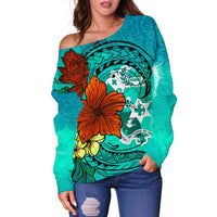 Tonga Women's Off Shoulder Sweater - Tropical Flowers Style - Polynesian Pride