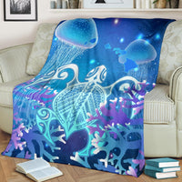 Hawaii Turtle Jellyfish Coral Galaxy Premium Blankets - Polynesian Pride