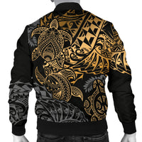 Samoa Polynesian Bomber Jacket (Men) - Gold Turtle Flowing - Polynesian Pride