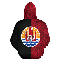 Tahiti Zip Hoodie Tahiti Flag Polynesian Tattoo Half - Polynesian Pride