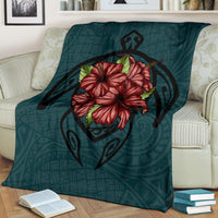 Hawaii Turtle Hibiscus Polynesian Premium Blankets - Polynesian Pride