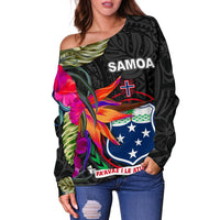 Samoa Women's Off Shoulder Sweater - Polynesian Hibiscus Pattern - Polynesian Pride