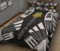 Tuvalu Quilt Bed Set - Tuvalu Coat Of Arms White Tattoo Style - Polynesian Pride