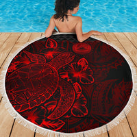 American Samoa Polynesia Beach Blanket Turtle Hibiscus Red - Polynesian Pride