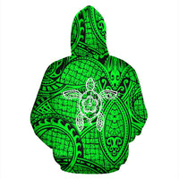 Hawaii Turtle Polynesian Hoodie Green Warrior Style - Polynesian Pride