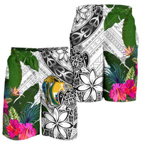 Nauru Men's Short White - Turtle Plumeria Banana Leaf Crest - Polynesian Pride